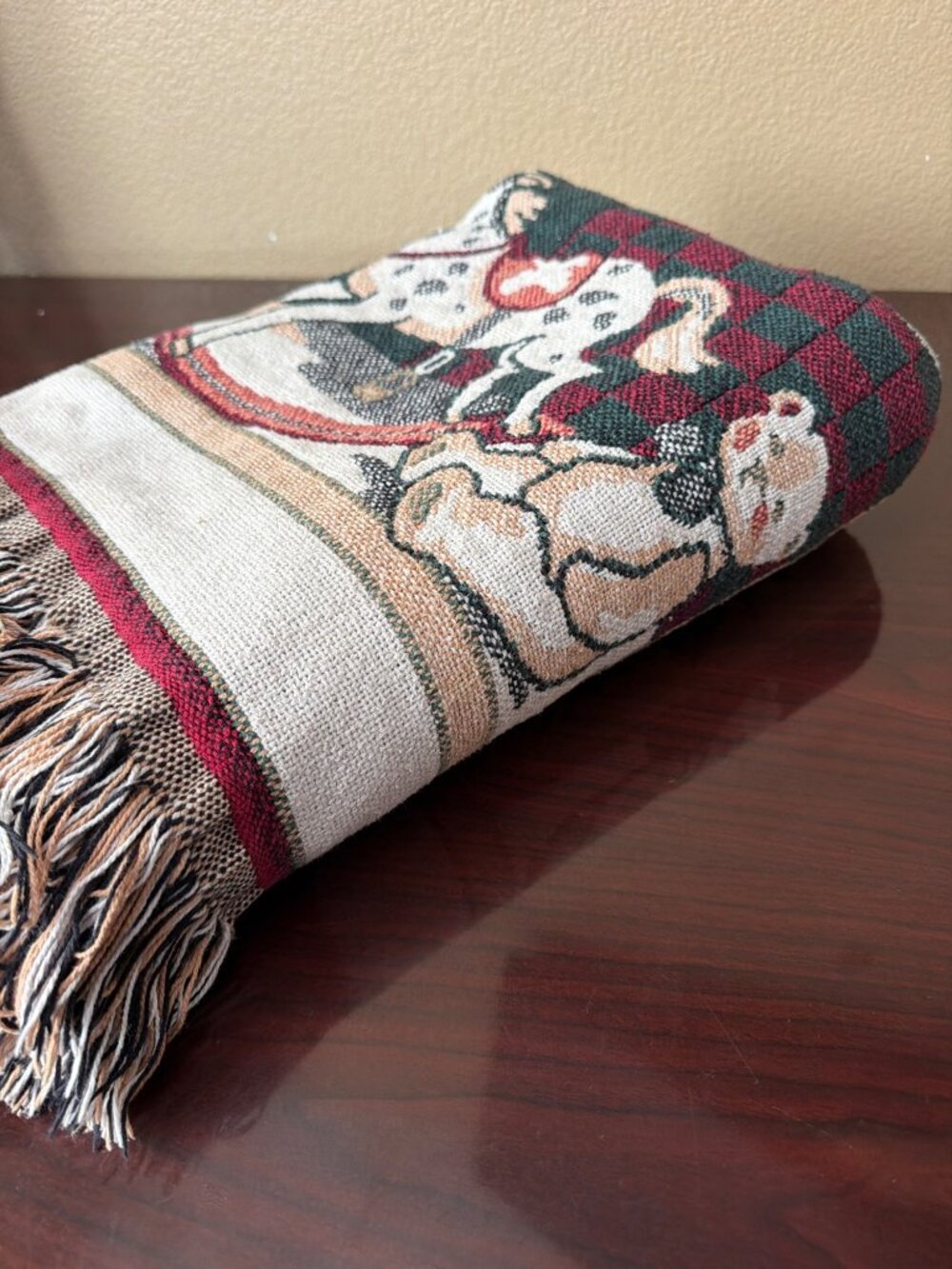 Vintage Fieldcrest Antique Toys Cotton Christmas Tapestry Throw Blanket 46 X 68 - Picture 12 of 13